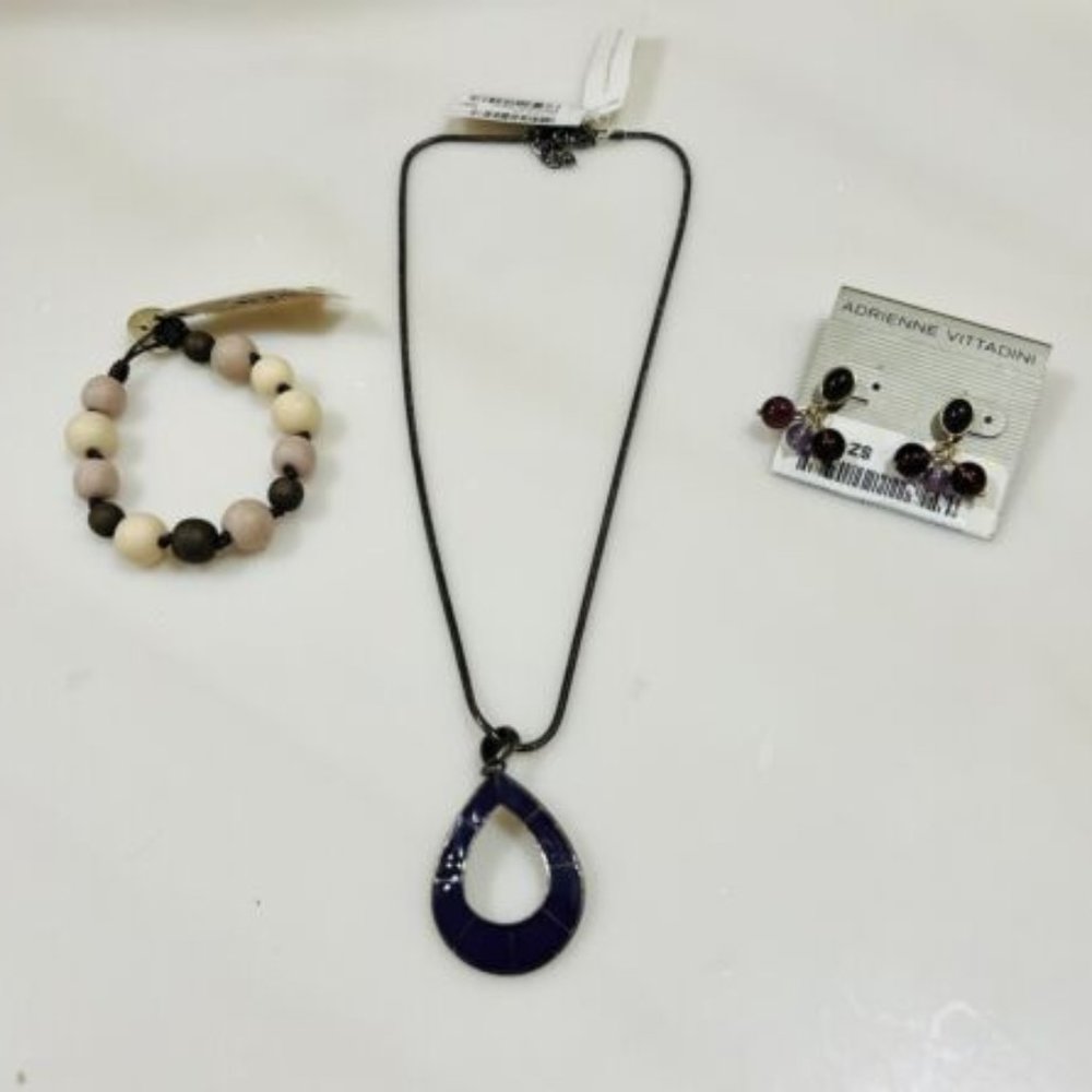 Adrienne Vittadini Earrings Charter Club Necklace Fossil Bracelet 3 Pc Set